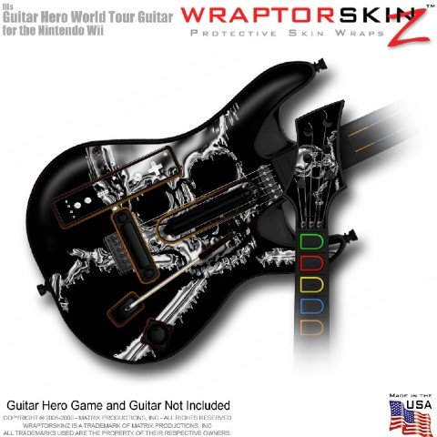 Chrome Skulls on Black Skin fits Band Hero, Guitar Hero 5 & World Tour Guitars for Nintendo Wii (GUITAR NOT INCLUDED) by WraptorSkinz
