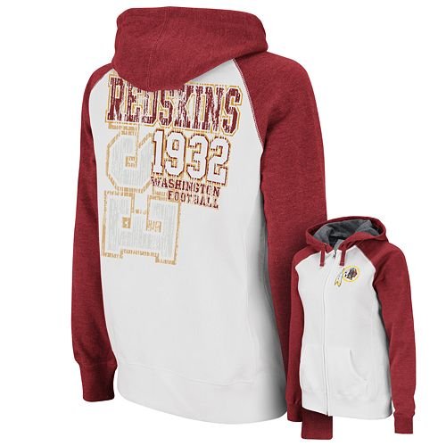 NFL Women's Washington Redskins Sport Princess Long Sleeve Raglan Full-Zip Fleece Hoodie (White/Dark Garnet Heather, Small)