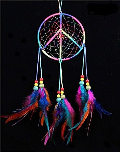 FLYCAMEL Indiana Traditional Rainbow Multi Colour Dreamcatcher Handmade Weave Car Ornaments or Wall Hanging Decoration with Feathers
