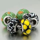 Pugster 5 Black Yellow Dots Green Pandora Beads Bracelets