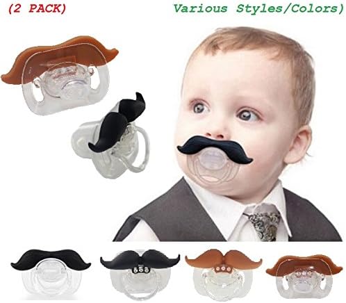 (2 PACK) The Best Mustache Pacifier For Baby With High Quality (Various Styles / Colors) - A Funny Toys And Good Night's Sleep With Brown & Black Cute Pacifier For Newborn, Toddler, Boys And Girls (From 0 - 3 months, 3 - 6 months, 6 - 12 months, 12+) With Special Beautiful Design - Ideal Gift For Your Lovely Baby (Black 1 - Brown 2)