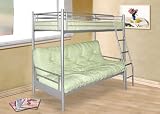 FUTON BUNK BED (COMPLETE WITH MATTRESSES) IN SILVER METAL FINISH
