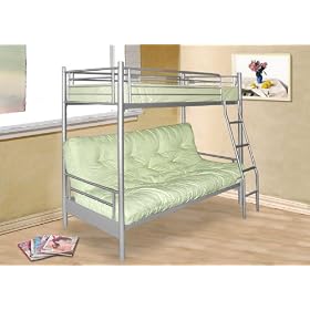 FUTON BUNK BED (COMPLETE WITH MATTRESSES) IN SILVER METAL FINISH