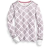 Waffle-Knit Floral Print Crewneck