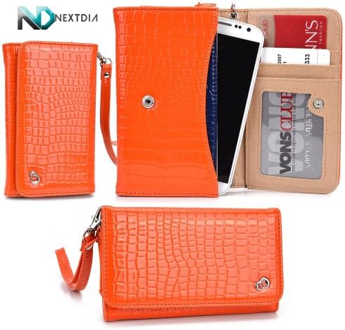 Womens Wristlet Media-Tech Imperius Aero MT7005 | Retro-futurist Orange with Credit Card Holder + NEXTDIA Cable Organizer
