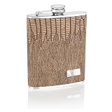 Taupe Brown Lizard Leather 6 oz. Hip Flask in Gift Box w/ Funnel