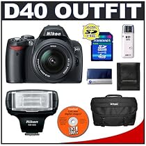 Nikon D40 6.1MP Digital SLR Camera + Nikon 18-55mm AF-S Lens + Nikon SB-400 AF Speedlight Flash + Transcend 4GB SDHC SecureDigital Card + USB Card Reader + Nikon SLR Gadget Bag