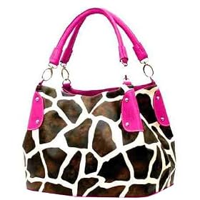 Fuschia Vicky Giraffe Print Faux Leather Satchel Bag Hand Shoulder Tote Bag Animal Purse