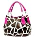 Fuschia Vicky Giraffe Print Faux Leather Satchel Bag Hand Shoulder Tote Bag Animal Purse