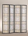 Coaster Oriental Floral Accented 4-Panel Room Screen Divider, Black Wood Framed