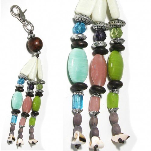 SG PARIS KEY HOLDER GLASS BEADS CREAM MULTICOULEUR OTHER FASHION ACCESSORIES KEY CHAIN GLASS BARGAINS WOMEN ZOTHER BASIC FASHION JEWELRY / HAIR ACCESSORIES OVAL