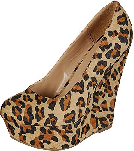 Fast Fashion Shoes Women's Platform Closed Toe Wedge Slip On Shoes,8.5 B(M) US,Leopard