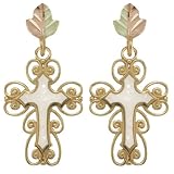 Black Hills Gold 10K White Mother of Pearl Cross Earrings