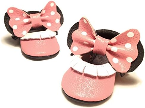 Pink Minnie Mouse Inspired Mary Janes Baby Moccasins (US 7)
