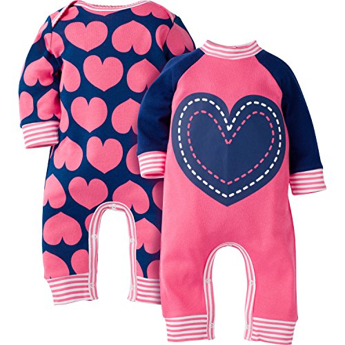 Gerber Girls' 2 Pack Coverall, Hearts, 12 Months