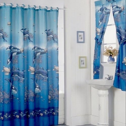 Aquarium Blue Shower Curtain Set and 4-piece Window Set