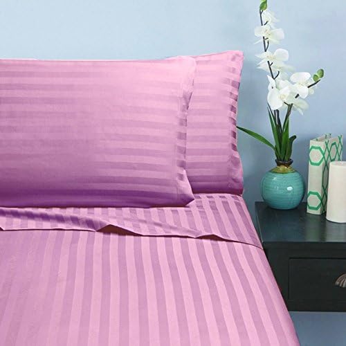 SDS Collections New Collection 600 Thread Count 6 Piece 28" Deep Pocket Sheet Set in Stripe Pink Queen Size 100% Egyptian Cotton