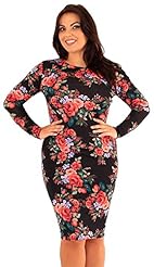 Plus Size Fitted Long Sleeves Elastane/Polyester/Velvet Floral Print Bodycon Dress/Midi Dress/Mini Dress 