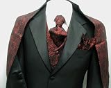 New Mens Eight Piece (8pc) Complete Tuxedo - Black and Burgundy (Maroon) - Jacket, Pants, Vest, Shirt, Tie, Scarf, Handkerchief, and Cummerbund Included