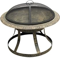 CobraCo FB8010 Embossed Brick Cast Iron Fire Bowl with Screen and Cover