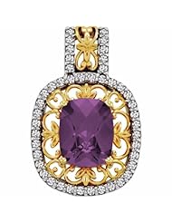 14K Two-Tone Gold Antique Cushion Cut Amethyst and Diamond Pendant -- LIFETIME WARRANTY