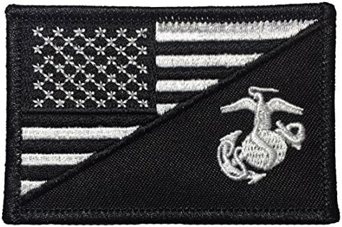 Papapatch USMC United States Marine Corps EGA/American USA Flag Sew on Iron on Embroidered Applique Patch - Black & White (Iron-USMC/USA-BKWH)