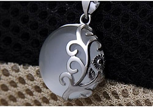 18K White Gold Plated Sterling Silver Moonstone Roundmoon-Shape Pendant Necklace,18"