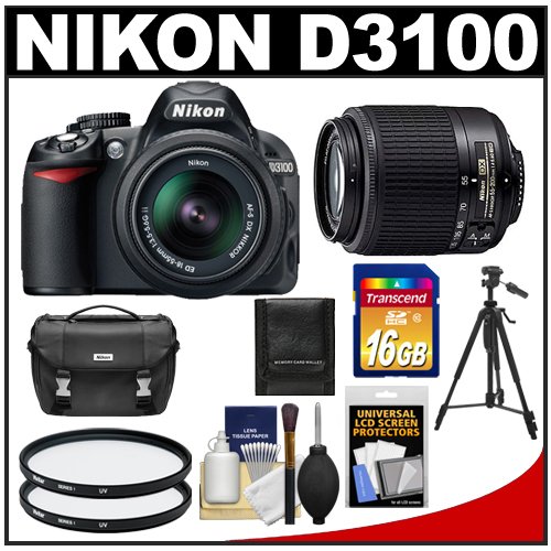 Nikon D3100 Digital SLR Camera with 18-55mm 55-200mm DX AF-S Zoom Lens with 16GB Card Filters Case TripodB004O4Z0BW