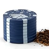 Funny Poker Chip Design 3 Pieces Mini Pollen Herb Spice Grind Metal Grinder Mesh Blue + Gift Box