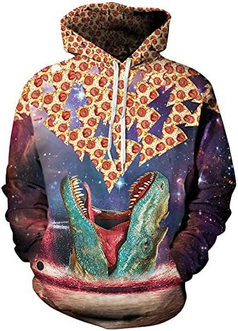Unisex Digital Printing Matching Outfit Drawstring Hoodies Sweatshirts Big Pockets (Medium, Pizza Dinosaur)