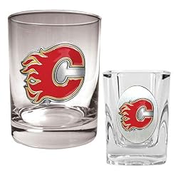 Calgary Flames NHL Rocks Glass & Square Shot Glass Set - Primary Logo by Great American Products
