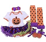 Gmasking 子供ドレス 女の子ワンピース リボン飾り付き 一歳プレゼント カボチャ図案 ハロウィンデザイン (M(3-6Months), セット1)