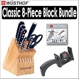 Wusthof Classic 8-Piece Knife Block Set + Knife Sharperner & KNIFE SKILLS WITH NORMAN WEINSTEIN DVD.