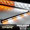 Xprite 31.5" White & Yellow 7 Modes Traffic Advisor Emergency Warning Vehicle Strobe Light Bar Kit