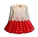WEONEDREAM Baby Girls' Party Dress with Long Sleeves Striped Crochet Flower Patchwork 5T (130, White red)