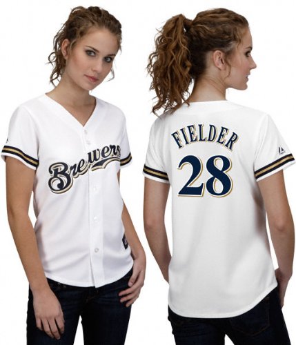 MLB Women's Milwaukee Brewers Prince Fielder White Home Short Sleeve 5 Button Synthetic Replica Baseball Jersey Spring 2012  (White, XX-Large)