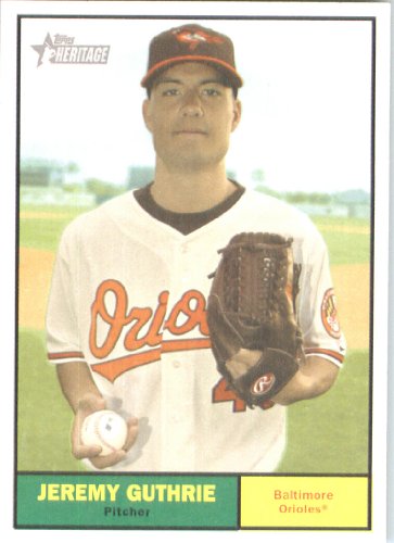 2010 Topps Heritage Baseball Card # 85 Jeremy Guthrie - Baltimore Orioles - Mint Condition - MLB Trading Card Shipped In Protective ScrewDown Display Case!