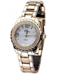 Womens Quartz Wrist Watch with Alloy Band & Rhinestone Ornament - Gold SWWM1-182571