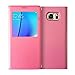 Galaxy Note 5 Case, Towallmark Luxury [Window Flip] Faux Leather Case Cover (Red)