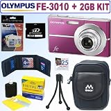 Olympus FE-3010 12MP Digital Camera (Magenta) + 2GB Accessory Kit