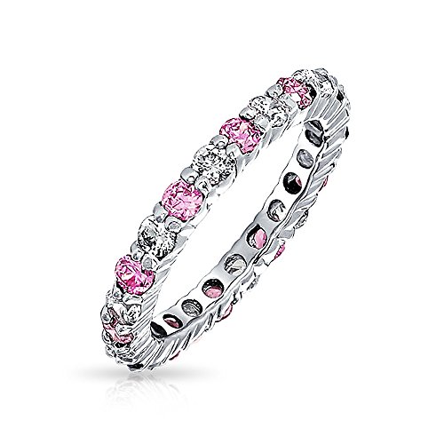 Bling Jewelry Simulated Pink Topaz and Clear CZ Stackable Eternity Band Ring 925 Sterling Silver