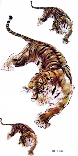 Yimei Temporary Tattoo for Men Water-sweat-proof (Roaring Tiger Kings in Three Sizes)