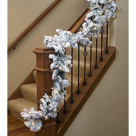  9 inch x 12 inch Pre-Lit Flocked Alaskan Artificial Christmas Garland- Clear Dura Lights
