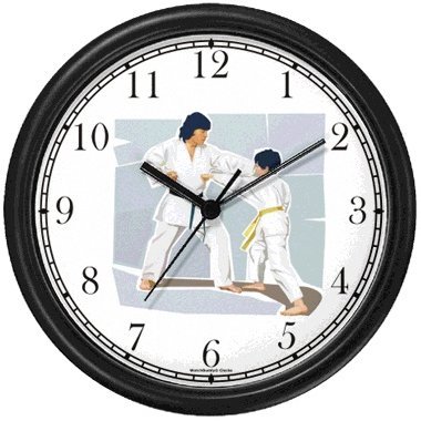Boy and Man doing Karate or Judo Martial Arts Wall Clock by WatchBuddy Timepieces (Slate Blue Frame)