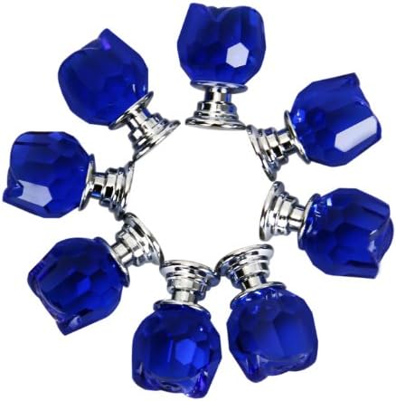 4PCS/LOT Crystal Glass Door Knobs Cabinet Pulls Cupboard Handles Drawer Knobs Wardrobe Home Hardware Rose Shaped Blue Diameter 20mm