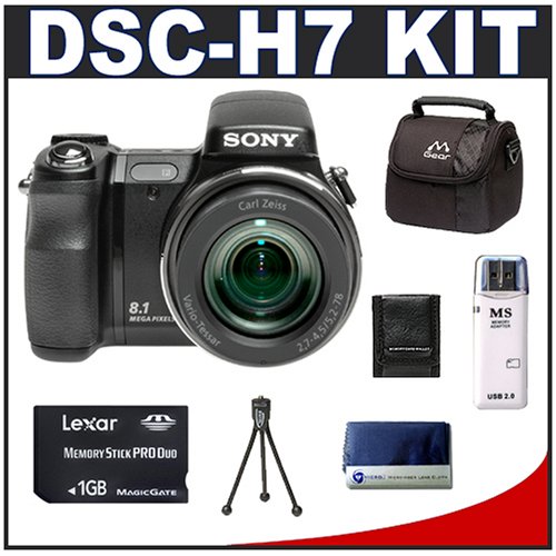 Sony CyberShot DSC-H7 8.1 Megapixel Digital Camera with 15x Optical Zoom + Lexar Media 1GB 40x Platinum II Series Memory Stick (MS) PRO Duo Card + High Speed USB 2.0 Memory Stick (MS) Card Reader + Digital Camera Case