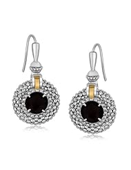 18K Yellow Gold and Sterling Silver Drop Popcorn Earrings with Black Onyx