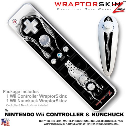 Nintendo Wii Remote Controller Skins - Chrome Drip On Black WraptorSkinz TM Kit by TuneTattooz TM