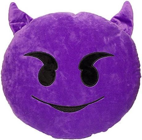 Hitaocity 32cm Emoji Smiley Emoticon Yellow Round Cushion Pillow Stuffed Plush Soft Toy (Devil)
