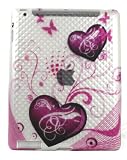 Purple Hearts with Pink Butterfly Apple Ipad 2 Tablet Soft Gel Skin Diamond Case Cover 16GB 32GB 64GB WIFI + Precut LCD Screen Protector Guard / Film + FREE TOTE BAG